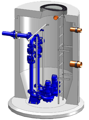 Produkte Garant Pumpstation Stahlbeton Schacht Nassaufstellung werksseitig Vormontiert
